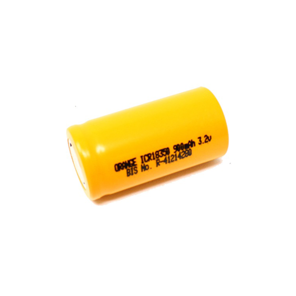 Close-up of Orange A Grade ICR18350 3.7V 900mAh 4C Li-ion Battery.